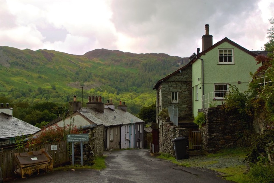 Stone and render houses with slate roofs at Chapel Stile in Cumbria